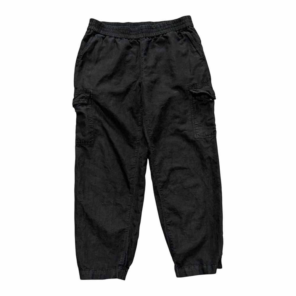 Roots Canada Linen+Cotton Black Cargo Pull On Jogger Pants Size S